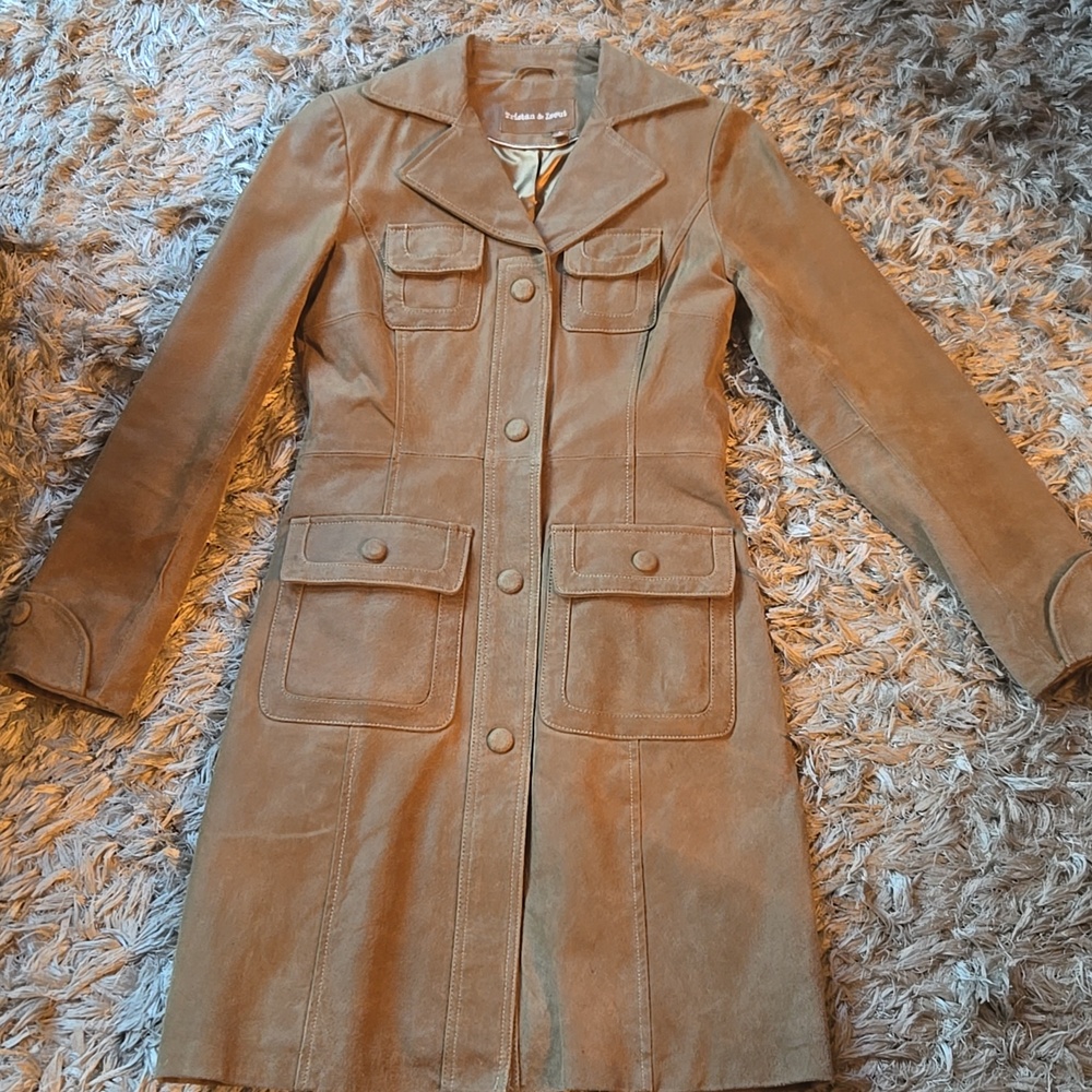 Vintage Y2K Tan Suede Button-Front Coat - Picture 7 of 16